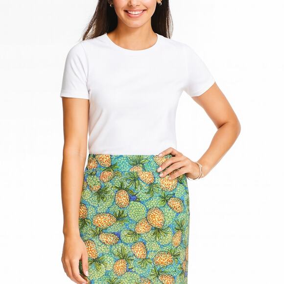 Talbots SZ 14P Novelty Pineapple Print Cotton Spandex Skirt Pockets - Picture 1 of 7